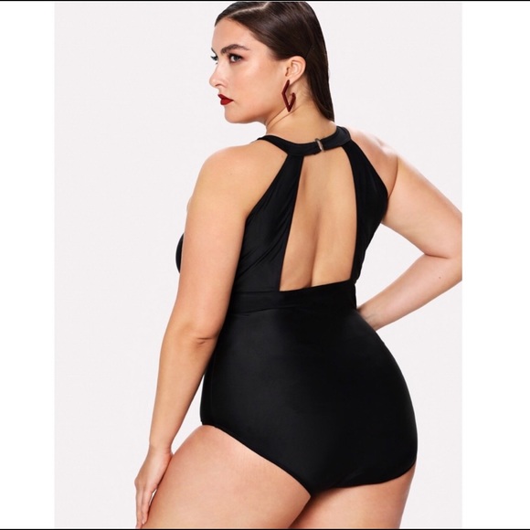 LAST ONE Mesh Inset One Piece Swimsuit Black 16W - Picture 2 of 4